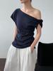 LUXI Asymmetrical One-Shoulder Waffle Knit Top - Summer Slim Fit for Women