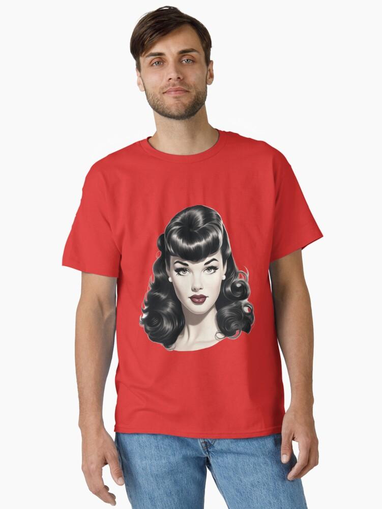 Pulp Bettie Page pinup in black and white with red lips Classic T-Shirt