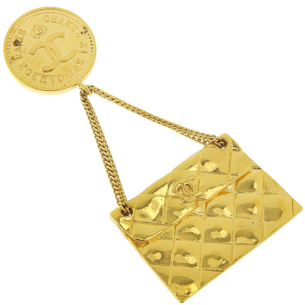 CHANEL Bag motif Brooch COCO Mark Matelasse Plated Gold 19g Women Used