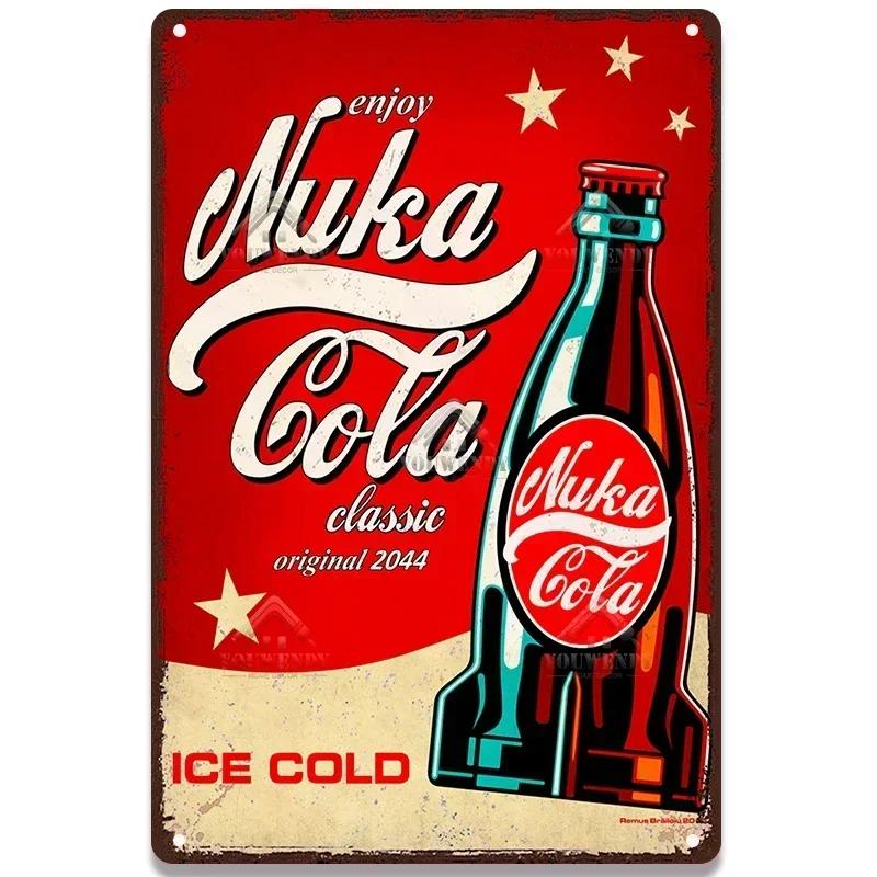 Nuka Cola Drink Posters Metal Sign - Ultimate Wall Decor for Pub Gaming Vibes, Retro Game-Themed Metal Art
