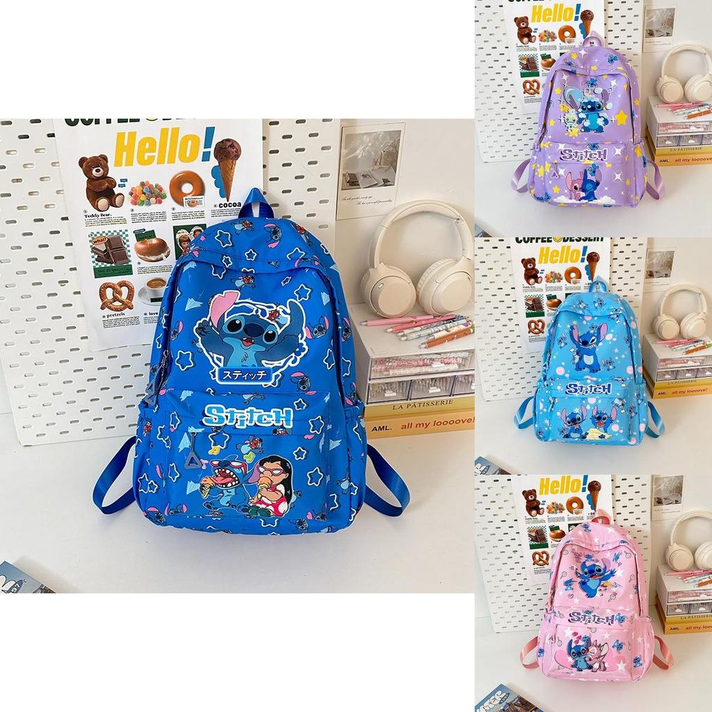Stitch Cartoon School Backpack With Nylon Material And Antiload Burden For Middle School Students