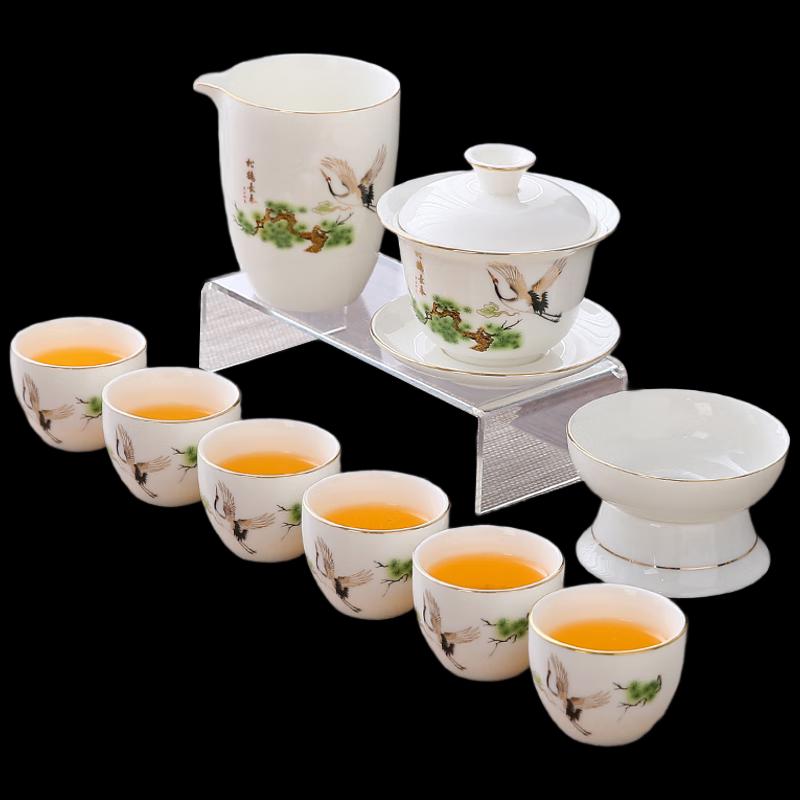 Woding Ceramic Mutton Fat Jade White Porcelain Kung Fu Tea Set