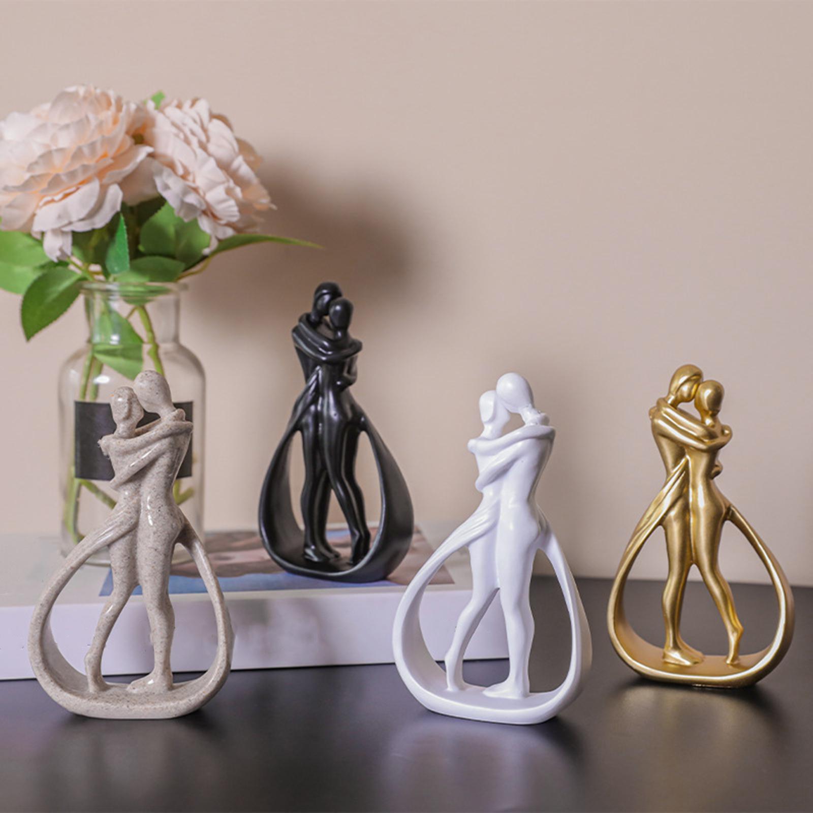 Resin Couple Figurine Crafts Table Centerpiece Hugging Couple Abstract Figurine for Bookshelf Desk Home Office Fireplace nero