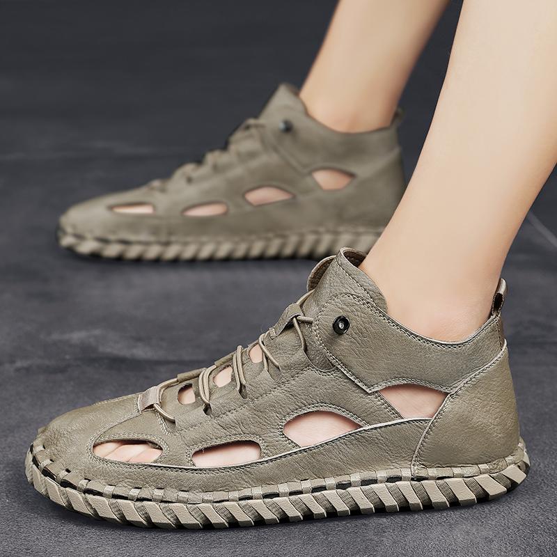 2024 Sommer Klassische Herren Hollow Out Sandalen Strandschuhe Angel-Campingschuhe Herren Freizeitschuhe Handgefertigt Weiche Sohlen