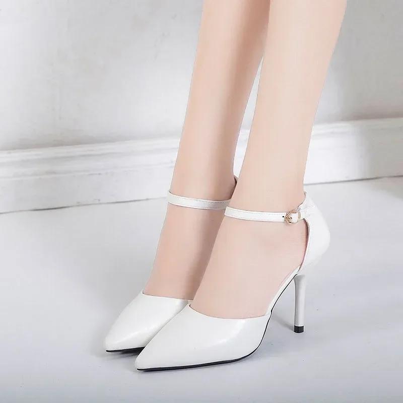 Women High Heel 6cm 8CM Pumps 2024 Spring/Autumn White Ankle Buckle Strap Casual Elegent Shoes Heels Women Tacones Mujer Zapatos