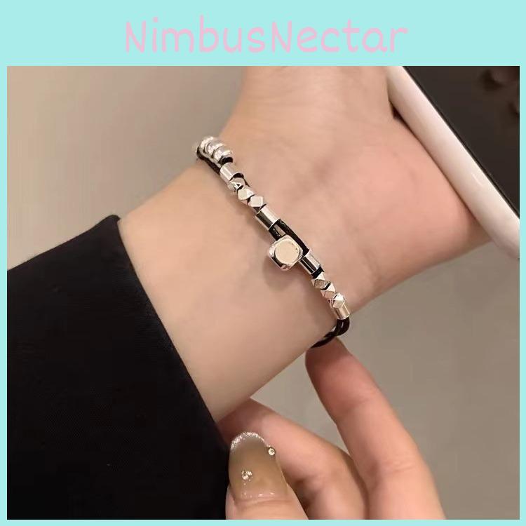Unique Geometric Silver Square Leather Bracelet For Men And Women 2024 Summer