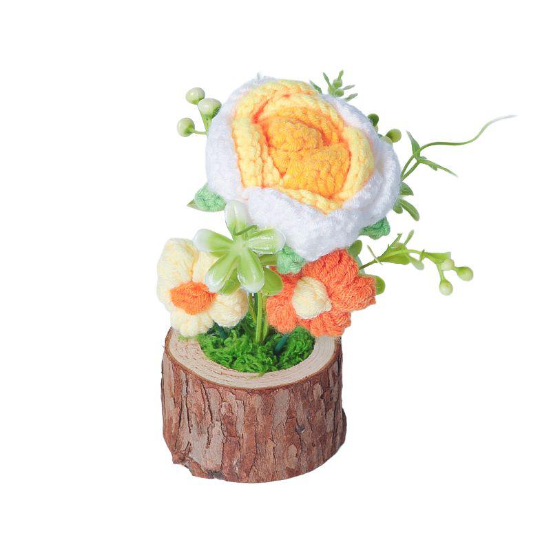 Hand Woven Potted Crochet Artificial Flower Desk Decoration