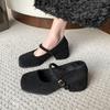 Women's thick heels, high heels, gray Mary Jane single shoes, new square head, fluffy woolen commute