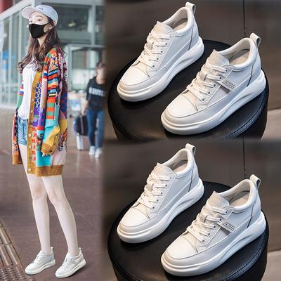 Leather Women's Shoes Spring 2026 Thick Sole Inner Height Increase 7CM Casual Little White Shoes Women's Sports Velvet Single Shoes Women
