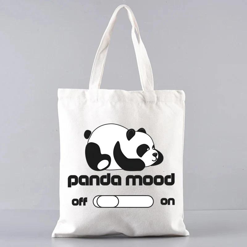 Cute Panda Canvas Shoulder Bag For Women Large Capacity Eco Friendly Tote For Travel And Shopping