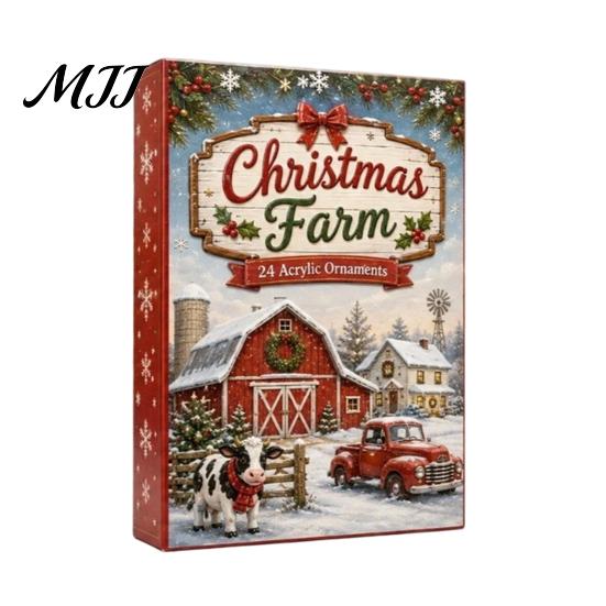 Christmas Countdown Set 2026 Farm Advent Calendar, 24 Day Box with 2D Acrylic Animal Ornaments, Festive Tree Hanging Decor for Holiday Home Decoration
