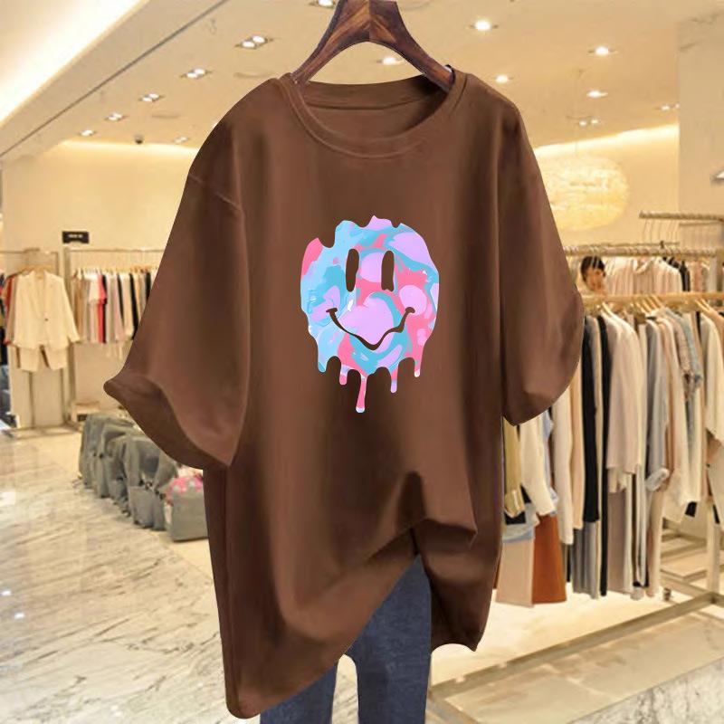 

Pure cotton new casual smiley face love printed t-shirt women s loose and versatile top women s bottoming shirt XXXL