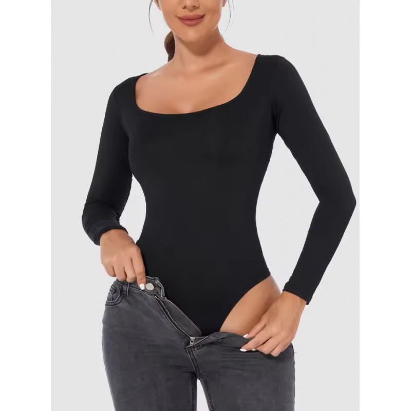 

Женский бесшовный боди для формирования фигуры: Топ с длинным рукавом, облегающий, для осени и зимы Medium