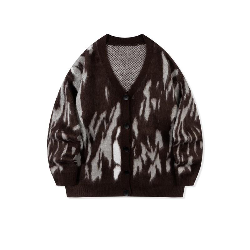 Mens Street Style Knit Cardigan Fall Loose Fit Color Block Sweater Casual Long Sleeve Top Teens
