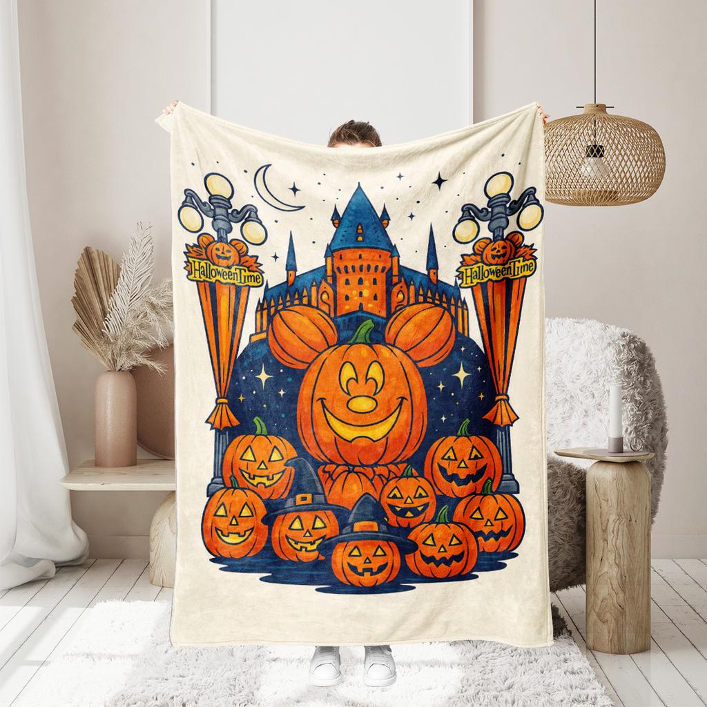 Halloween pumpkin monster bat Printed Blanket for Sofa Bed Travel Camping Living Room Office Conditioning Blanket