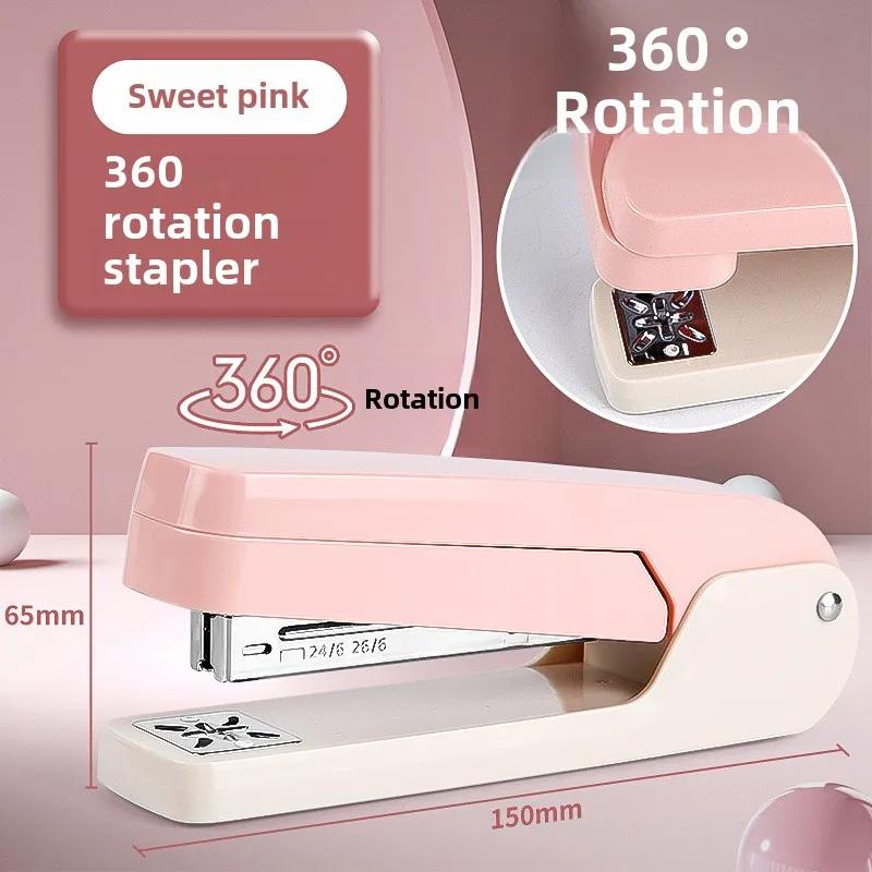 

1pc Large 360 degree rotating stapler labor-saving and fashionable office student stapler high aesthetic value stapler розовый