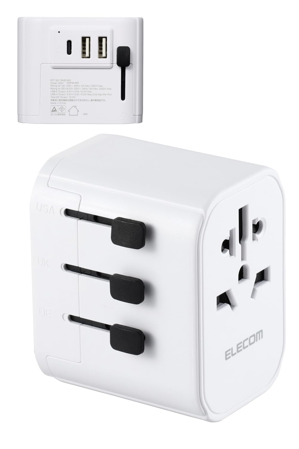 

Перехідна розетка ELECOM Overseas типу USB x 1 x 2 15W Polar Compatible Pole White A/BF/O/SE Type-C USB-A (N сумісний) ECT-32-15A2CWH білий