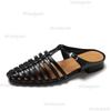 2025 Summer New Women's Roman Gladiator Sandals PU Leather Woven Slip on Slippers Low Heel Sandalias De Mujer Size 35 43 Zapatos