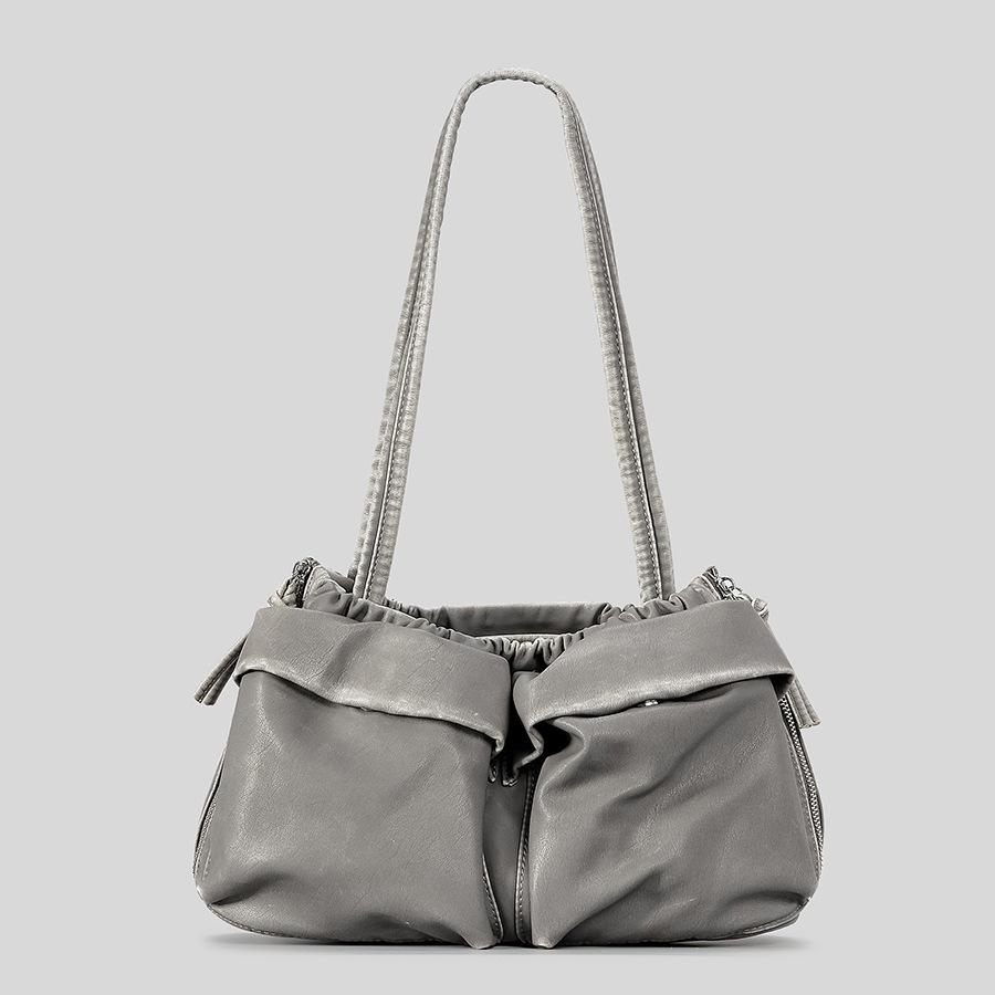 Women's Genuine Leather Bag Tote Backpack Pleated Female Bags Square Shoulder Large Capacity Multi-pocket Trend