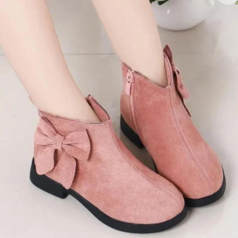 2025 Girls Fashion Boots Leather Sport Shoes For Girls Children Warm Boots Fashion Soft Bottom Princess Snow Boots Kids Sneakers