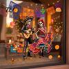 Mexican Fiesta Party Decorations Day of The Dead Window Clings, Halloween Double-Sided Skull Sticker, Ethnic Pattern Wall Art Colorful Flower Skeleton