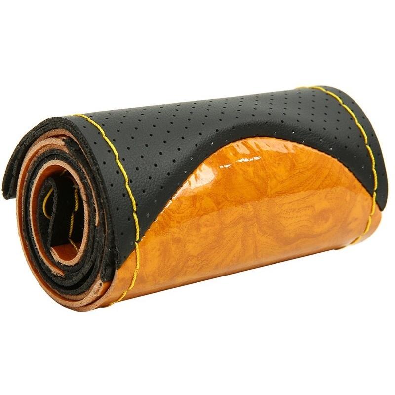 38cm Wooden Pattern Steering Wheel Cover Universal Braiding Leather Car Wheel Cover Sports Style Covers for Steering Wheel 38cm жёлтый
