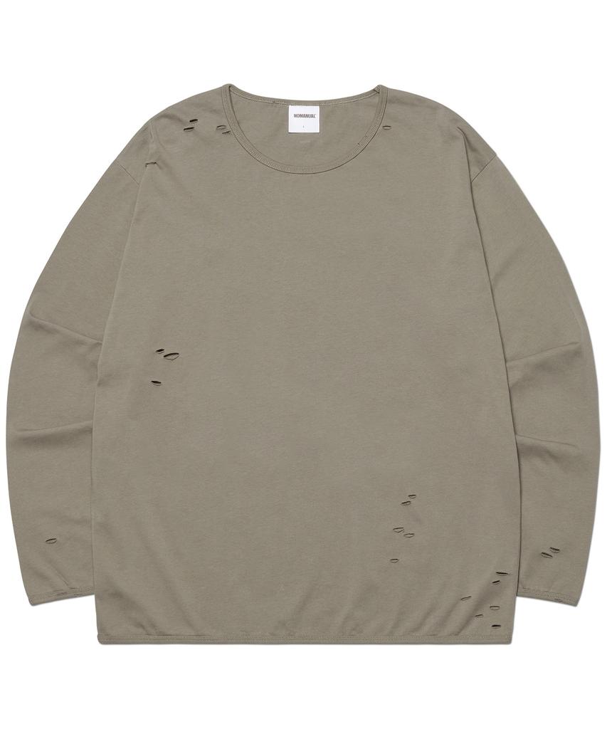 Nomaenyueol Damaged Long Sleeve Tee - Warm Gray