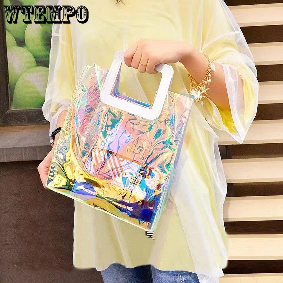 1pcs Reusable Laser Gift Bags with Handle, PVC Handbags, Heavy Duty Gift Wrap Bags Party Favors Bags