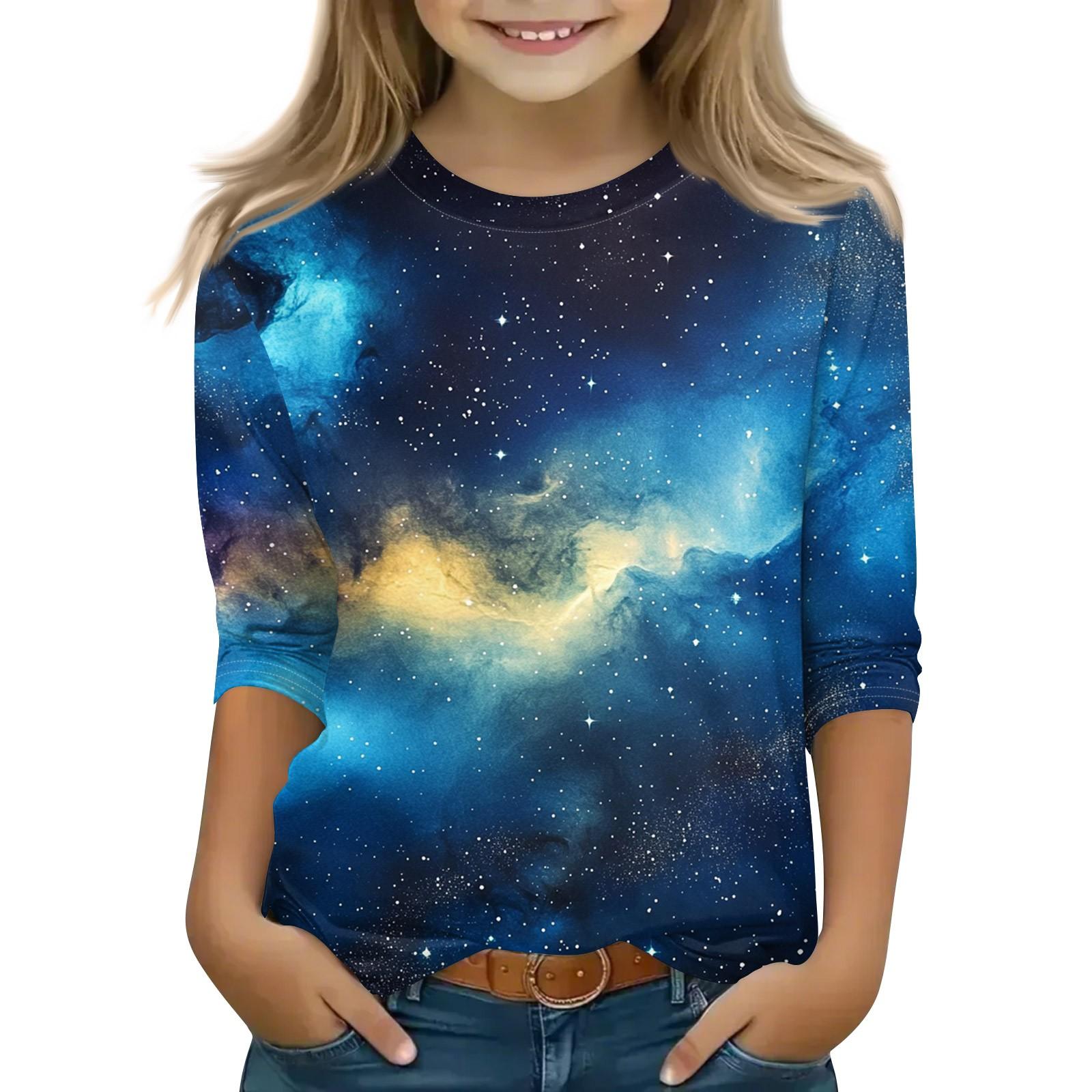 

Топы с принтом для девочек 5-16 лет с круглым вырезом и рукавами 3/4 Футболки Модные топы Наряды Футболки 120 жёлтый