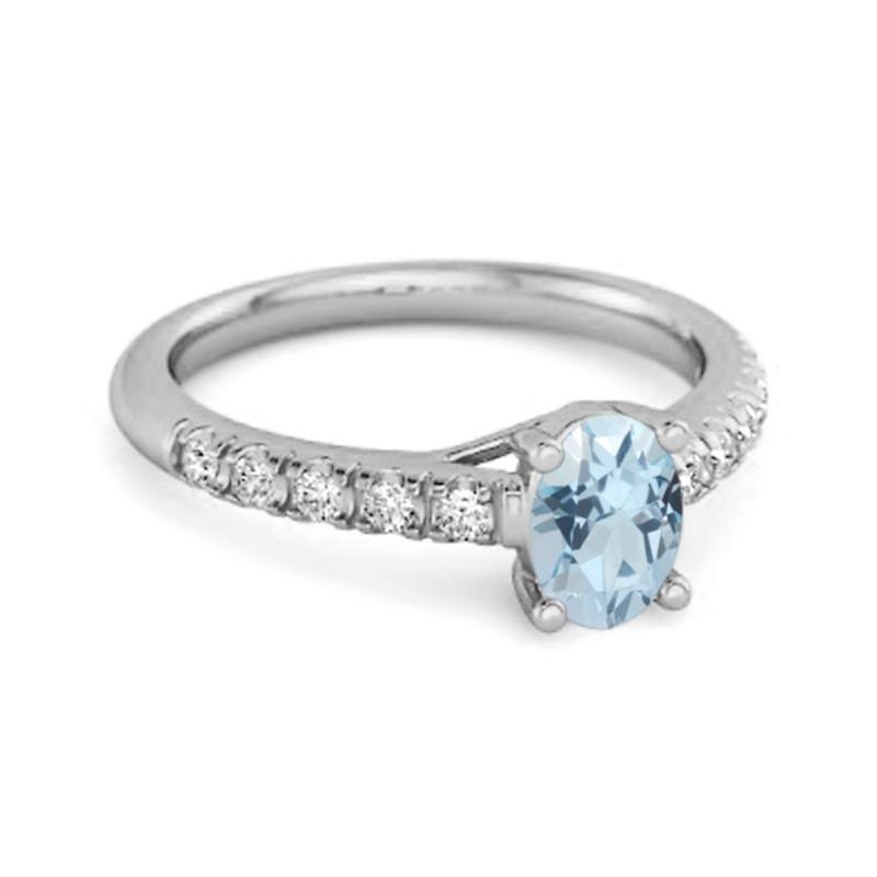 Blue Topaz Pave Band with White CZ Accents Ring - 925 Sterling Silver