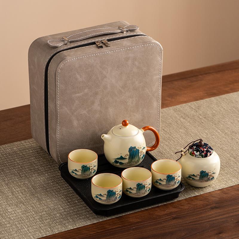 Car Outdoor Ancient Rhyme Kung Fu Tea Set Hand Grab Pot Business Travel Set Company Event Gifts