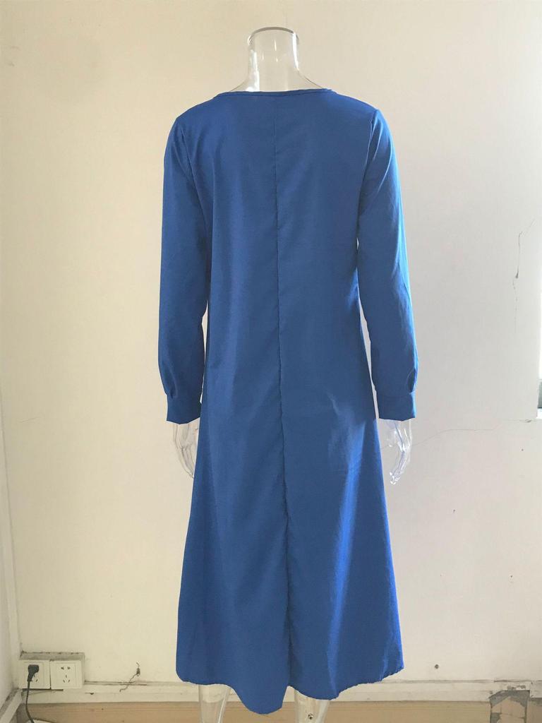 2025 European & American V-Neck Solid Color Long Sleeve Casual Dress for Autumn/Winter