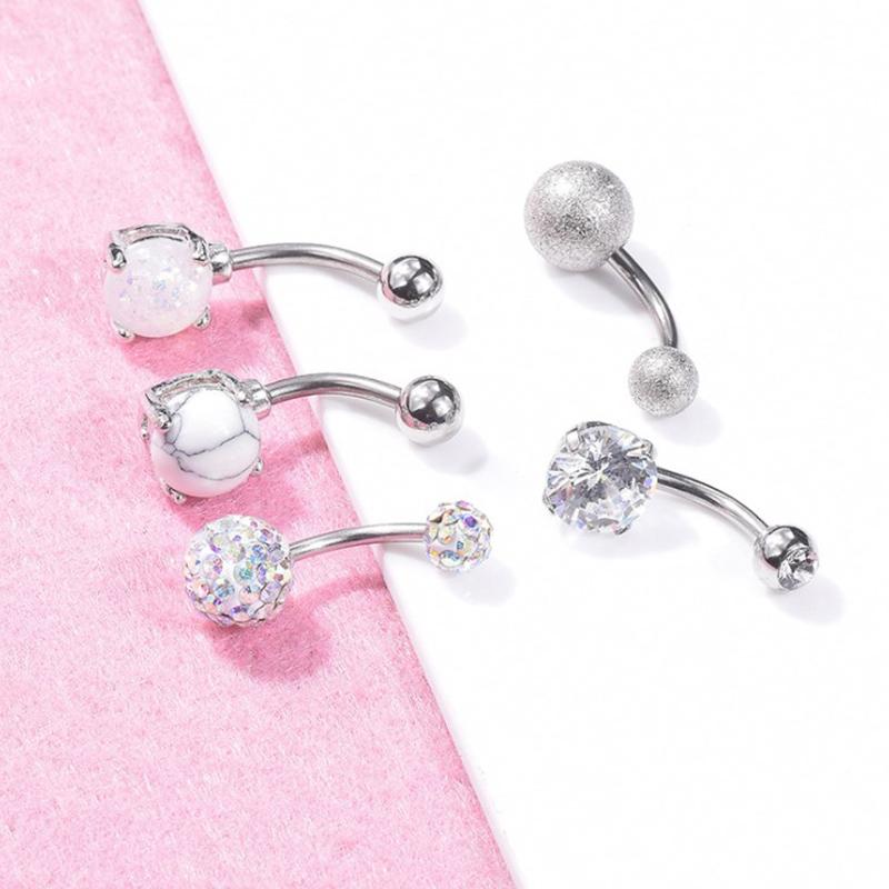 5Pcs/Set Women Navel Button Rings Rose Gold Medical Steel Rhinestone