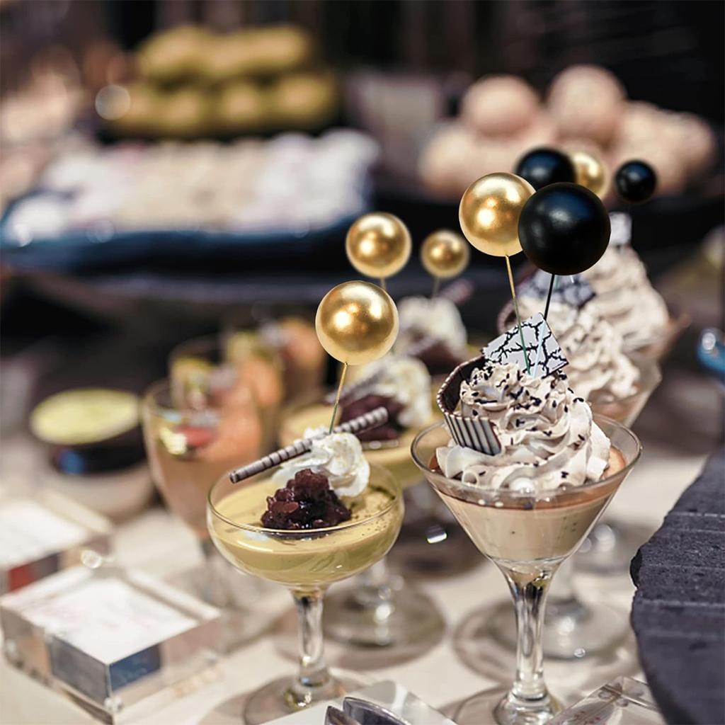 27pcs Pearl Balls Cake Topper Happy Birthday Cake Insert Pick DIYPile Up Insert for Birthday Party Cake Decoration (Black Gold)