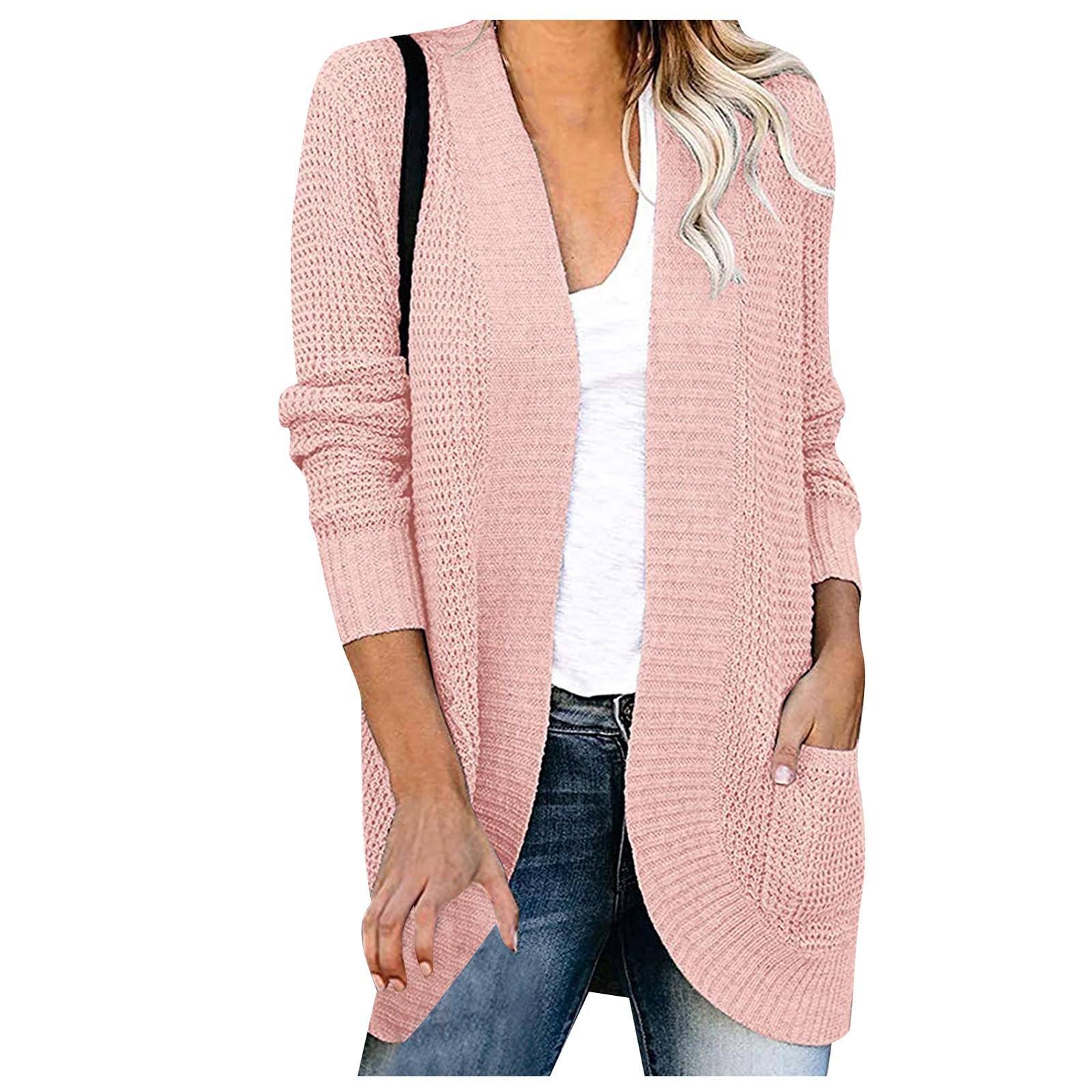 

Женский повседневный свитер, однотонный свитер средней длины с длинными рукавами, женское пальто M розовый