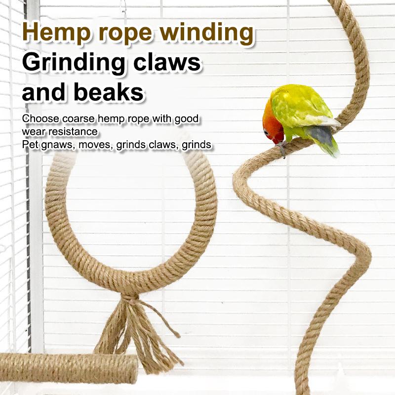 Parrot Training Toys Cage Hemp Rope Toys Pet Bird Standing Stick Exercise Perches Toys For Budgies Parakeet Pet Supplies