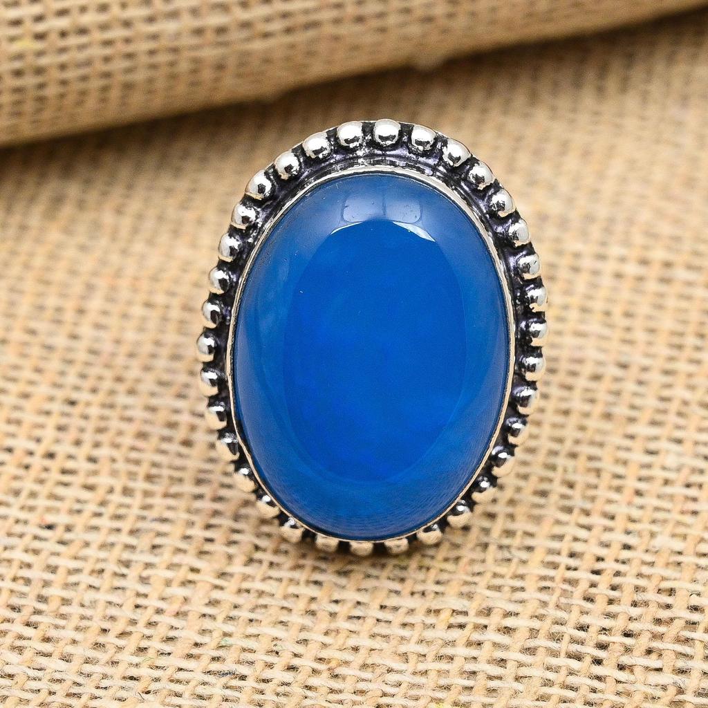 Blue Chalcedony Gemstone Handmade 925 Sterling Silver Wedding Jewelry Ring