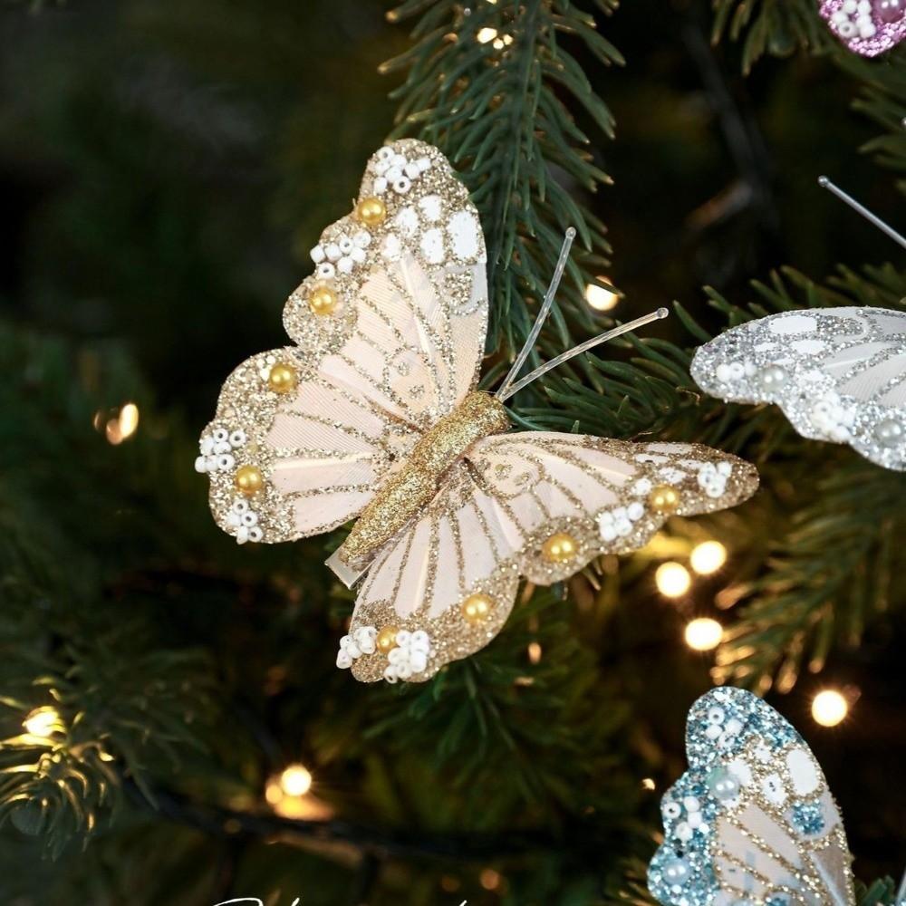 Glitter Christmas Butterflies Ornaments Sparkling Artificial Christmas Tree Decorations with Clip Colorful Xmas Tree Pendants