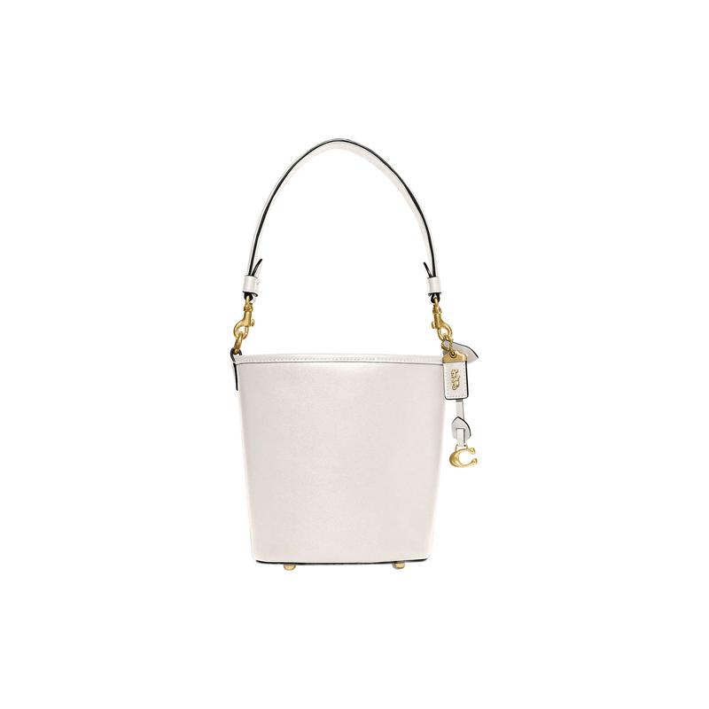 

COACH DAKOTA 15 solid color logo logo hardware buckle snap cow leather bucket bag hand-held shoulder crossbody bag mini women s white золотой