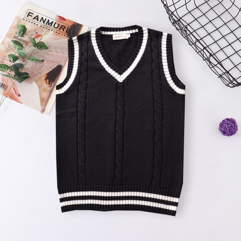 

In-Stock British Style JK V-Neck Color Block School Uniform Sweater Vest for Men & Women S чёрный