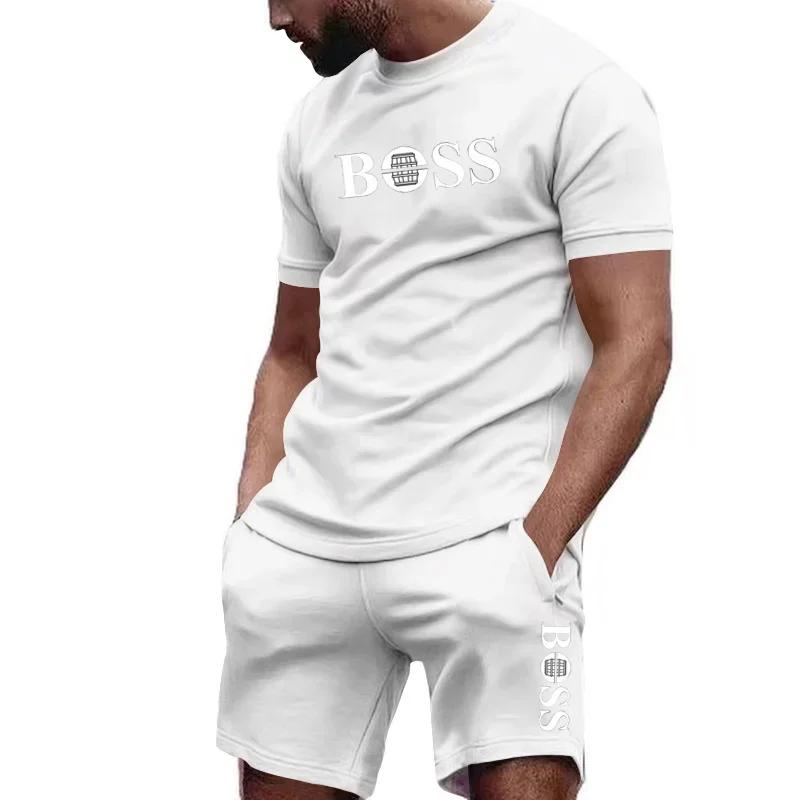 Heren Tweedelig Sportkleding Set: T-shirt met Korte Mouwen en Broek, voor Hardlopen en Fitness, Zomer
