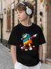 Summer Childrens Dab Dance Colorful Building Block Robot Printed ShortSleeved TShirt Boys and Girls Comfortable Casual Top