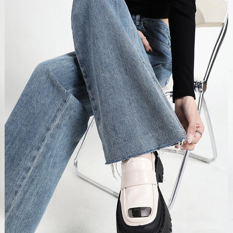 Women's Spring New Retro Wide Legs Small High Waist Loose Narrow Straight Leg Denim Pants