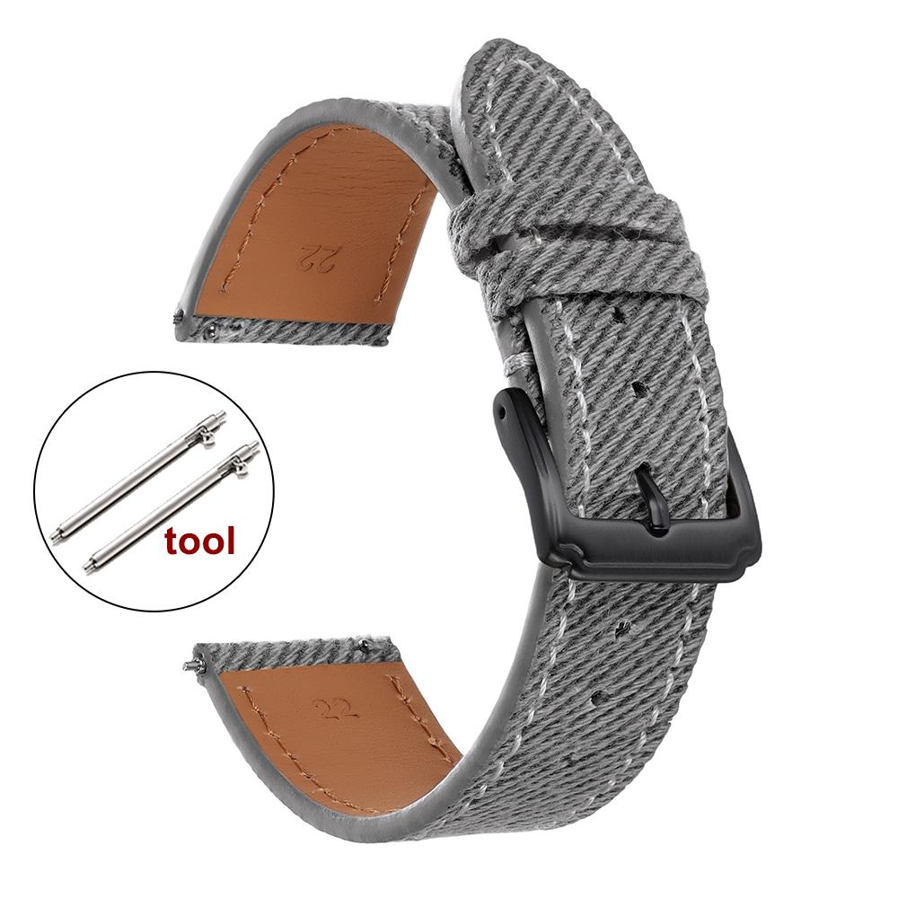 Vintage Denim Watch Strap Stitched Leather Watch Band 18mm 20mm 22mm Universal Quick Release Smartwatch Bracelet Brown Wristband