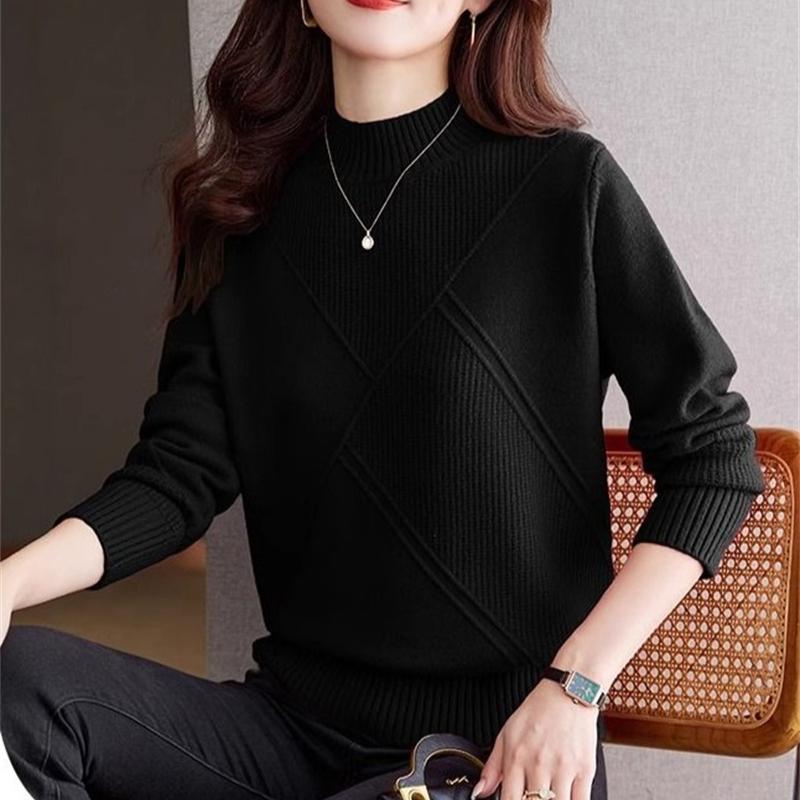 Dame Ensfarget Halvhøy Krage Kasjmirgenser Høst Vinter Løs Genser Strikket Ull Casual Genser Underskjorte