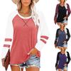 New Women's Color Block Round Neck Long Sleeve T-shirt, Casual Loose Top For Women, European American Style