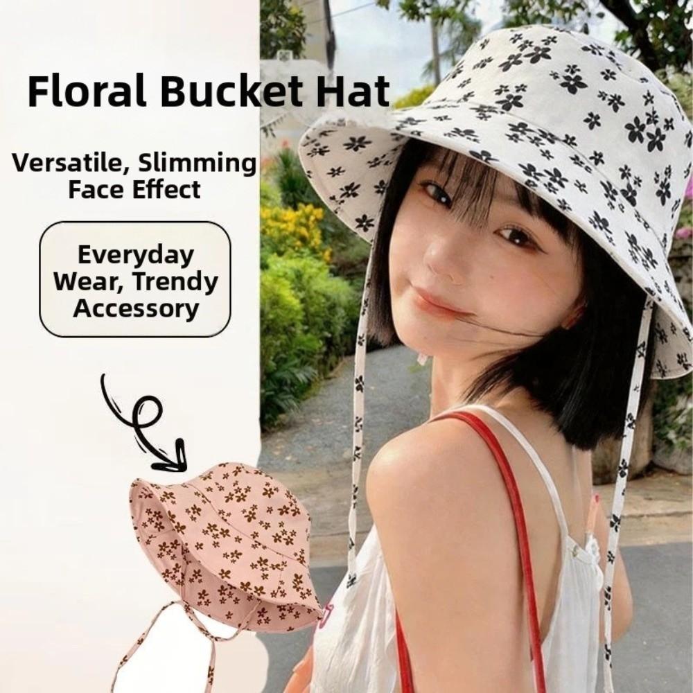 Double Sided Floral Print Bucket Hat Wide Brim Sun Hat Versatile Basin Cap Spring