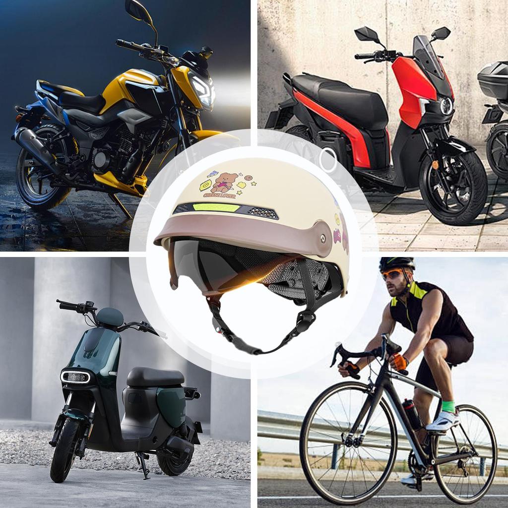 Motorcycle Half Helmet Open Helmet With Sun Visor Quick Release Motorcycle Head Gear For Men Cycling Scooter Skateboard Cruiser