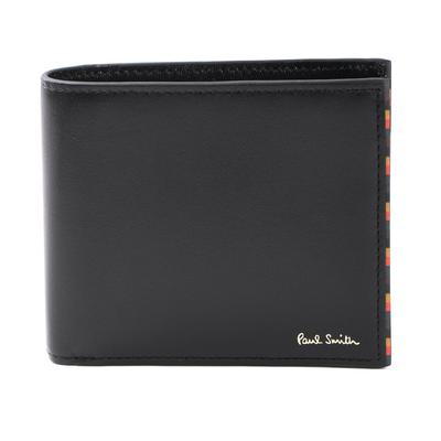 Portefeuille Bifold en Cuir Paul Smith avec Bandeau à Rayures Vives SS24 avec Porte-Monnaie, Noir, 813005 P846 (Gravure personnalisée disponible)