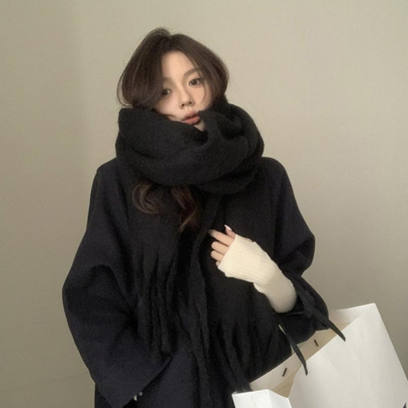 Trendy Stripete Tykt Skjerf med Frynser Tykt Kuldebeskyttende Rutete Store Skjerf Klassisk Vindtett Sjal For Kvinner Høst & Vinter